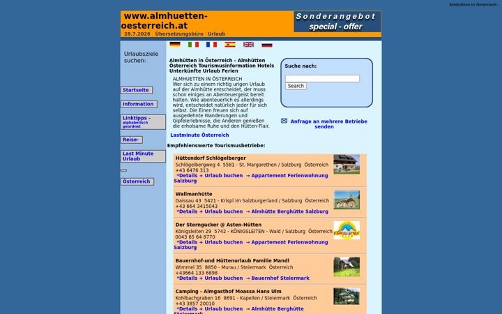 Captura de ecrã de almhuetten-oesterreich.at