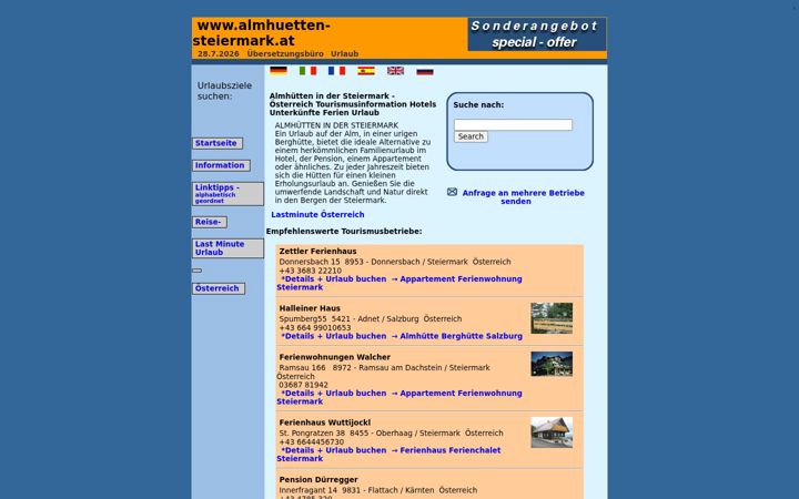 Captura de ecrã de almhuetten-steiermark.at