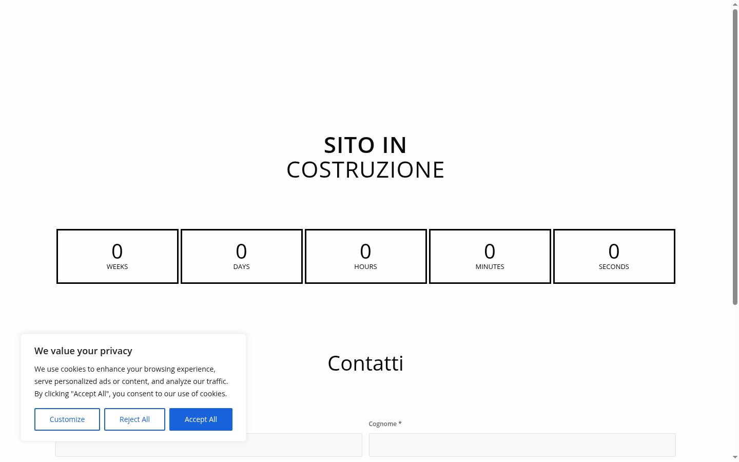Screenshot del banner di consenso mostrato prima di qualsiasi interazione