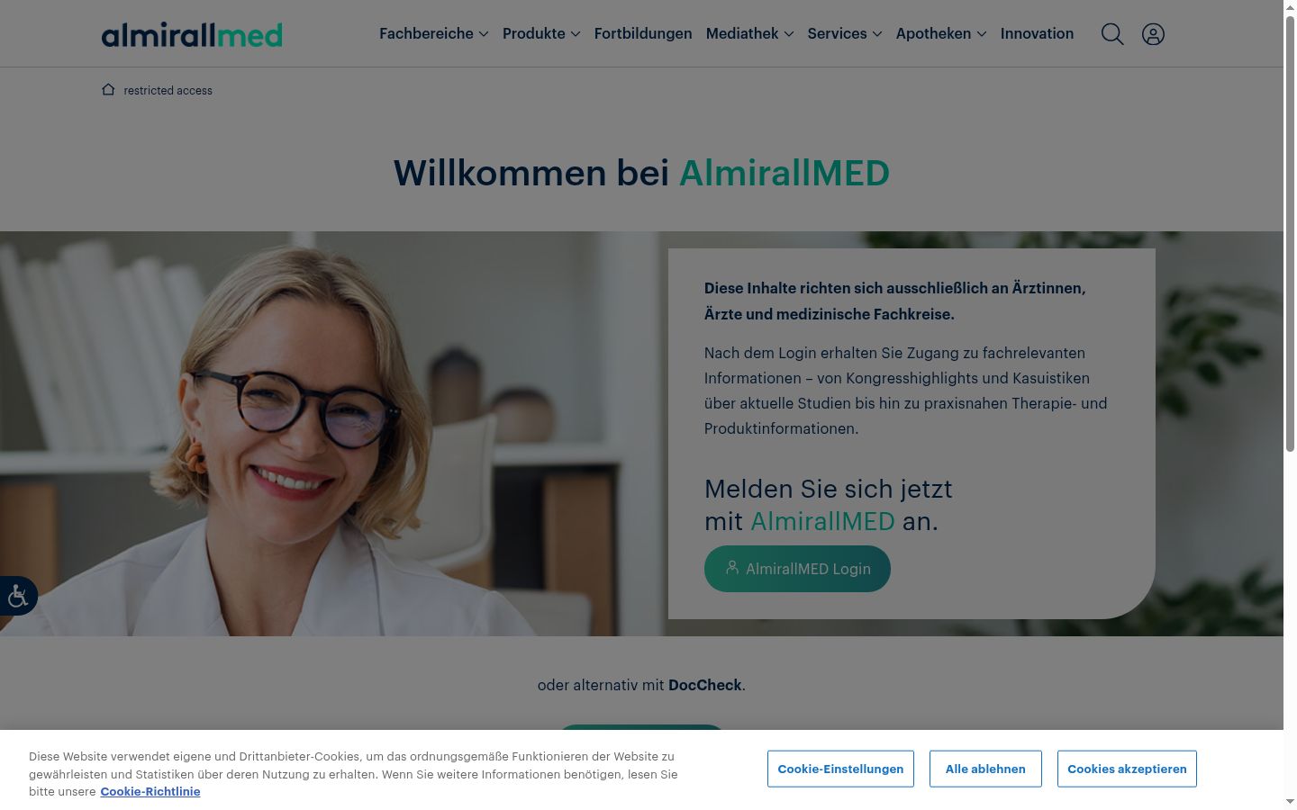 Skærmbillede af samtykkebanneret, som det blev vist før nogen interaktion