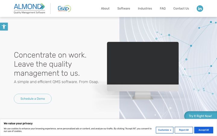 Screenshot of almond-qms.com
