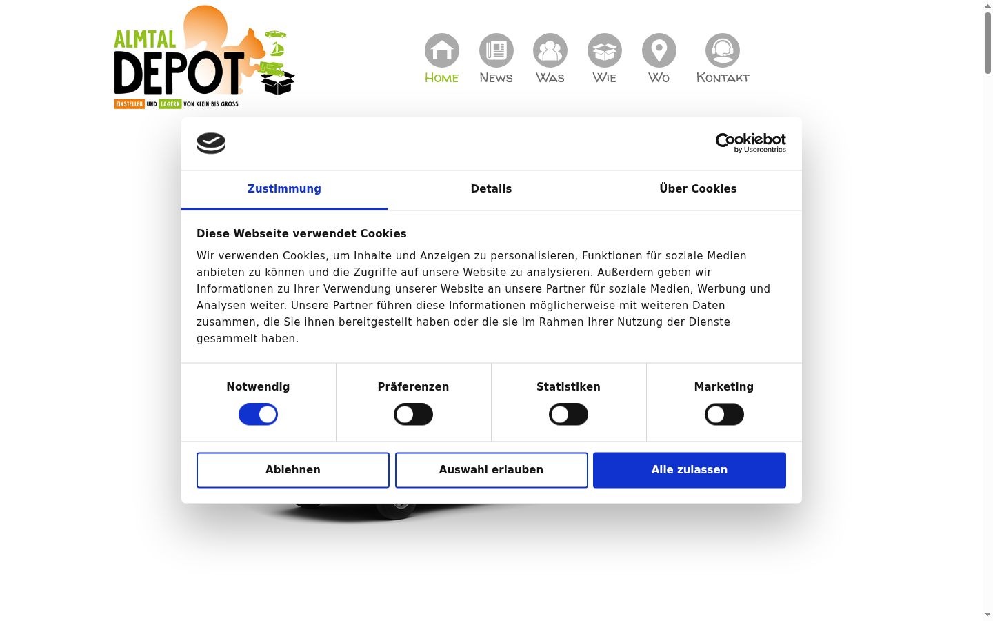 Captura de ecrã do banner de consentimento apresentado antes de qualquer interação