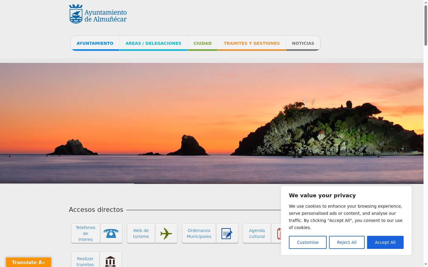 Screenshot of the consent banner shown before any interaction