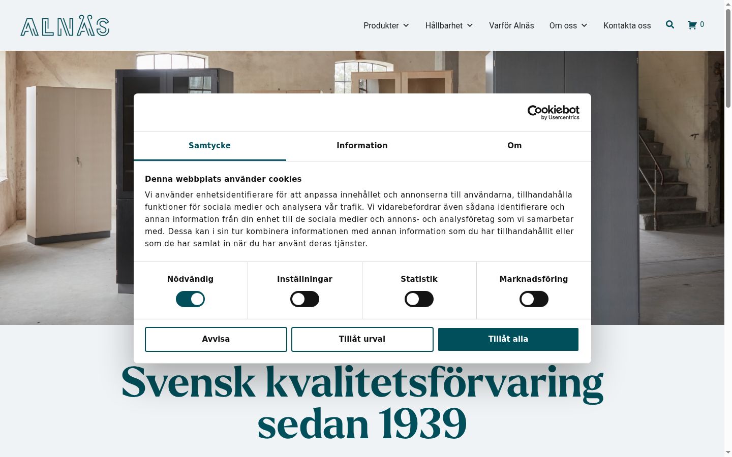 Skärmbild av samtyckesbannern som visades före någon interaktion