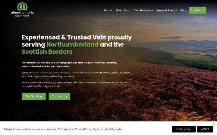 Screenshot of alnorthumbriafarmvets.co.uk