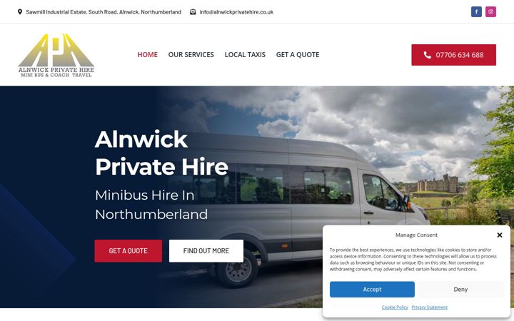Screenshot of alnwickprivatehire.co.uk