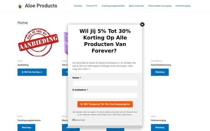 Snímek obrazovky aloeproducts.nl