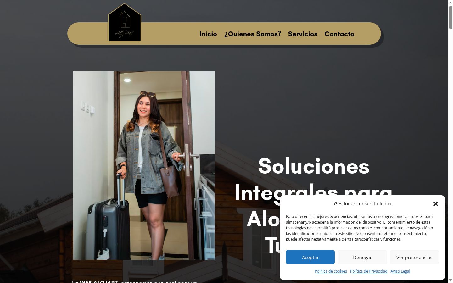 Captura de pantalla del banner de consentimiento mostrado antes de cualquier interacción