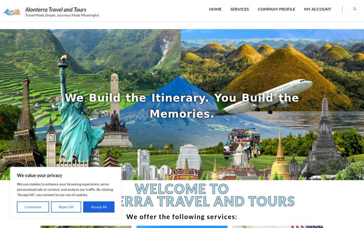 Screenshot of alonterratravel.com