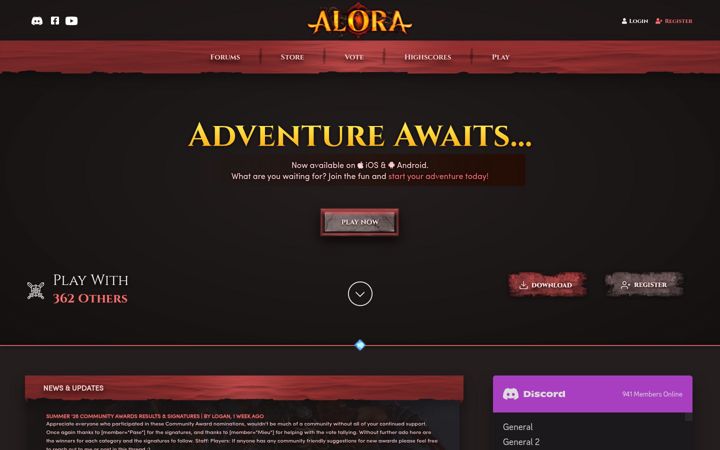Captura de ecrã de alora.io