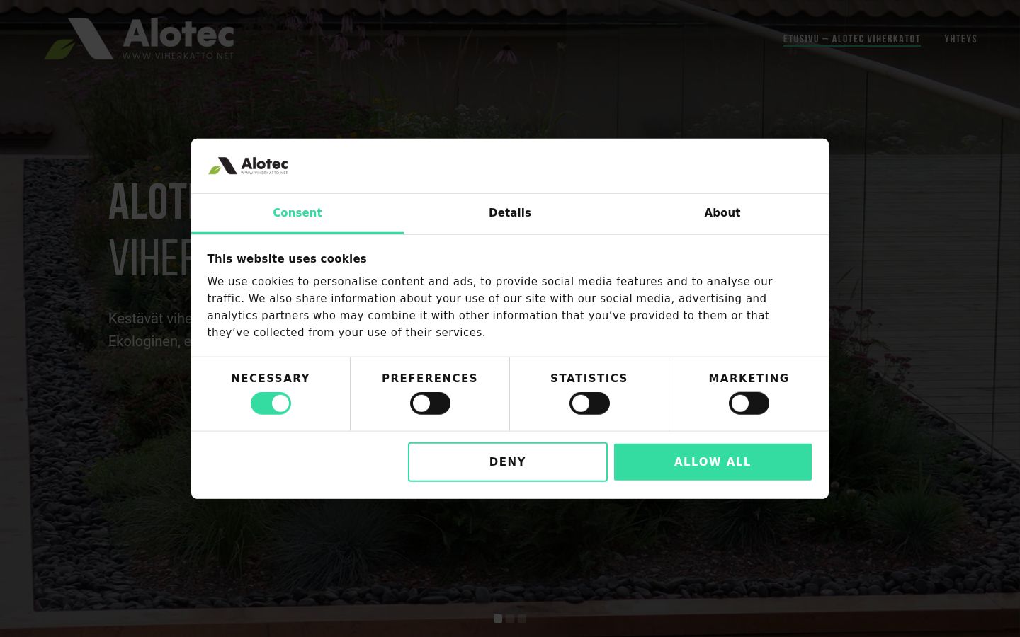 Screenshot del banner di consenso mostrato prima di qualsiasi interazione
