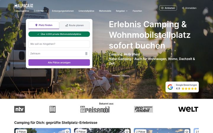 Screenshot of alpacacamping.de