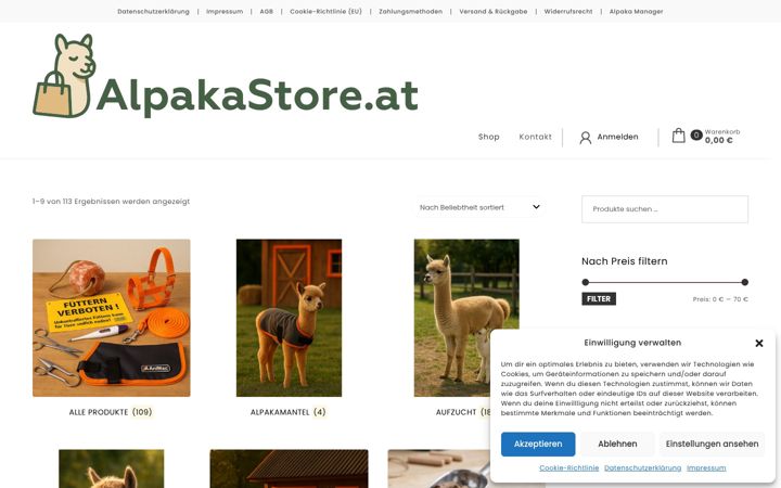 Captura de pantalla de alpakastore.at