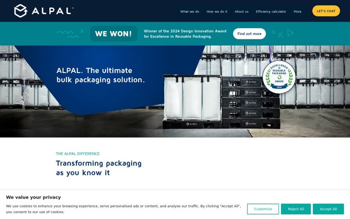 Skjámynd af alpalbulkpackaging.com