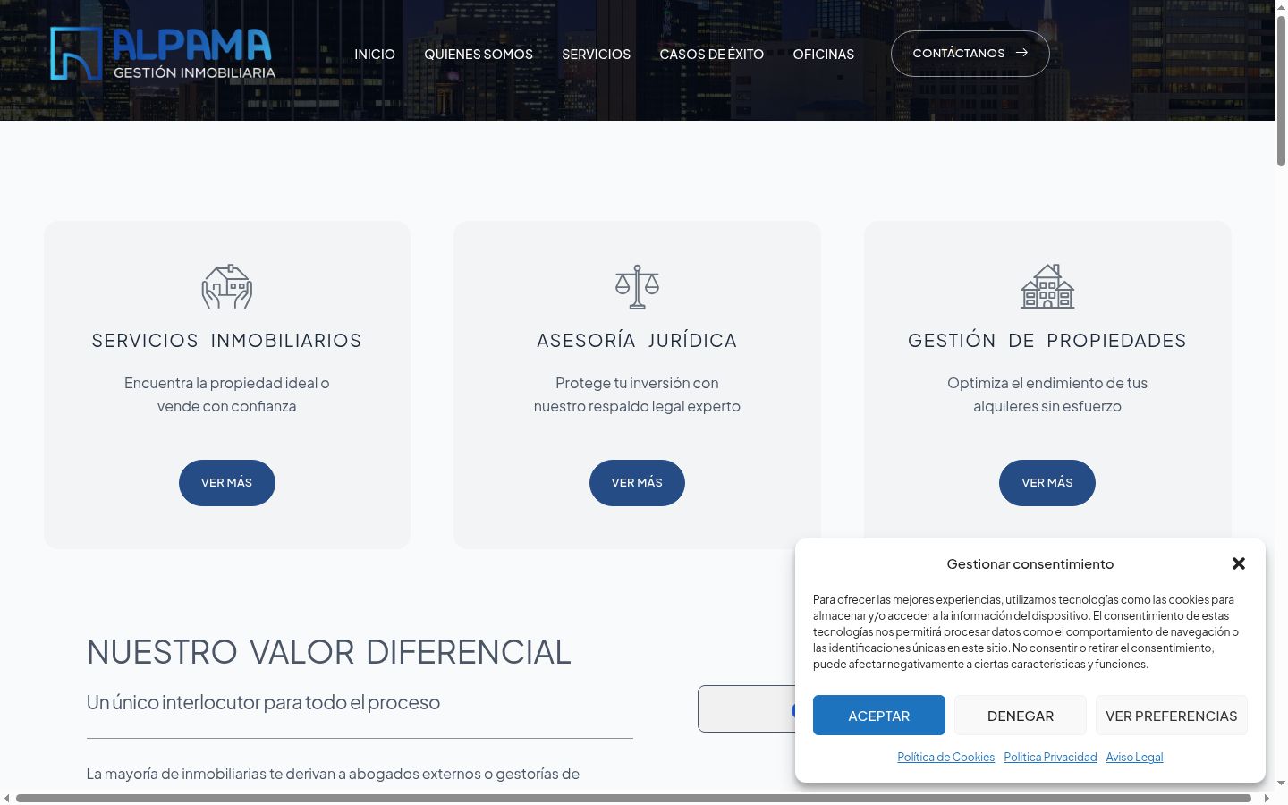 Captura de ecrã do banner de consentimento apresentado antes de qualquer interação