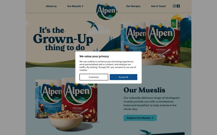 Screenshot of alpen.co.uk