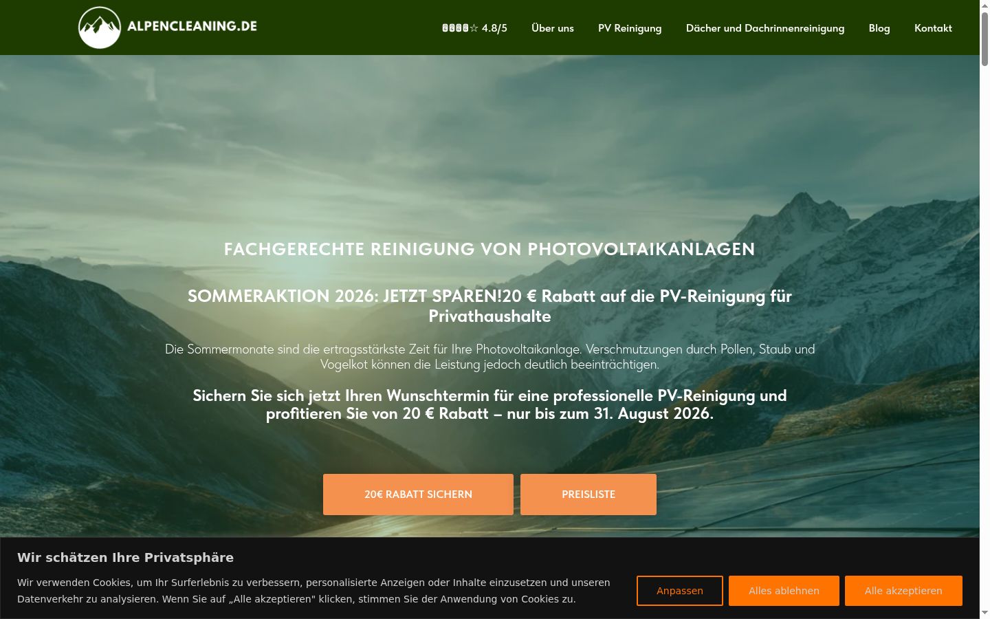 Screenshot des Einwilligungsbanners vor jeglicher Interaktion