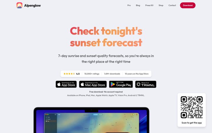 Screenshot of alpenglowapp.com