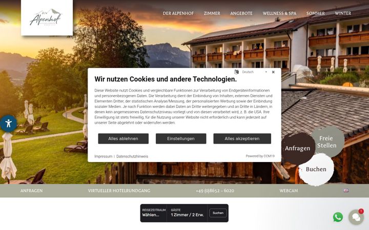Captură de ecran a alpenhof.de
