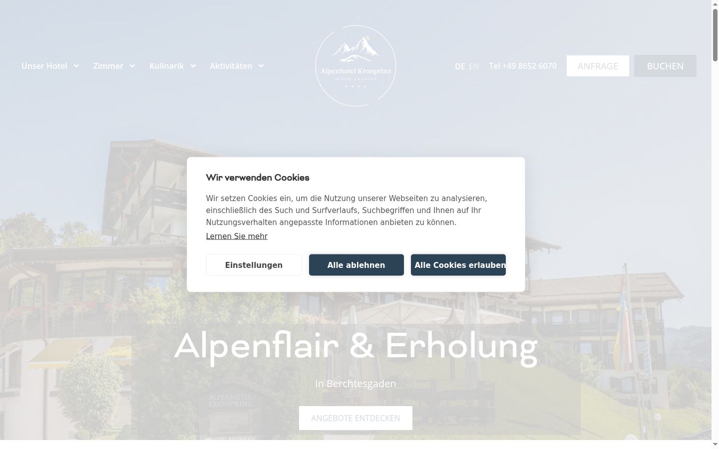 Screenshot des Einwilligungsbanners vor jeglicher Interaktion