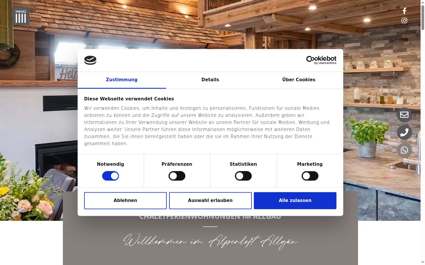 Screenshot del banner di consenso mostrato prima di qualsiasi interazione