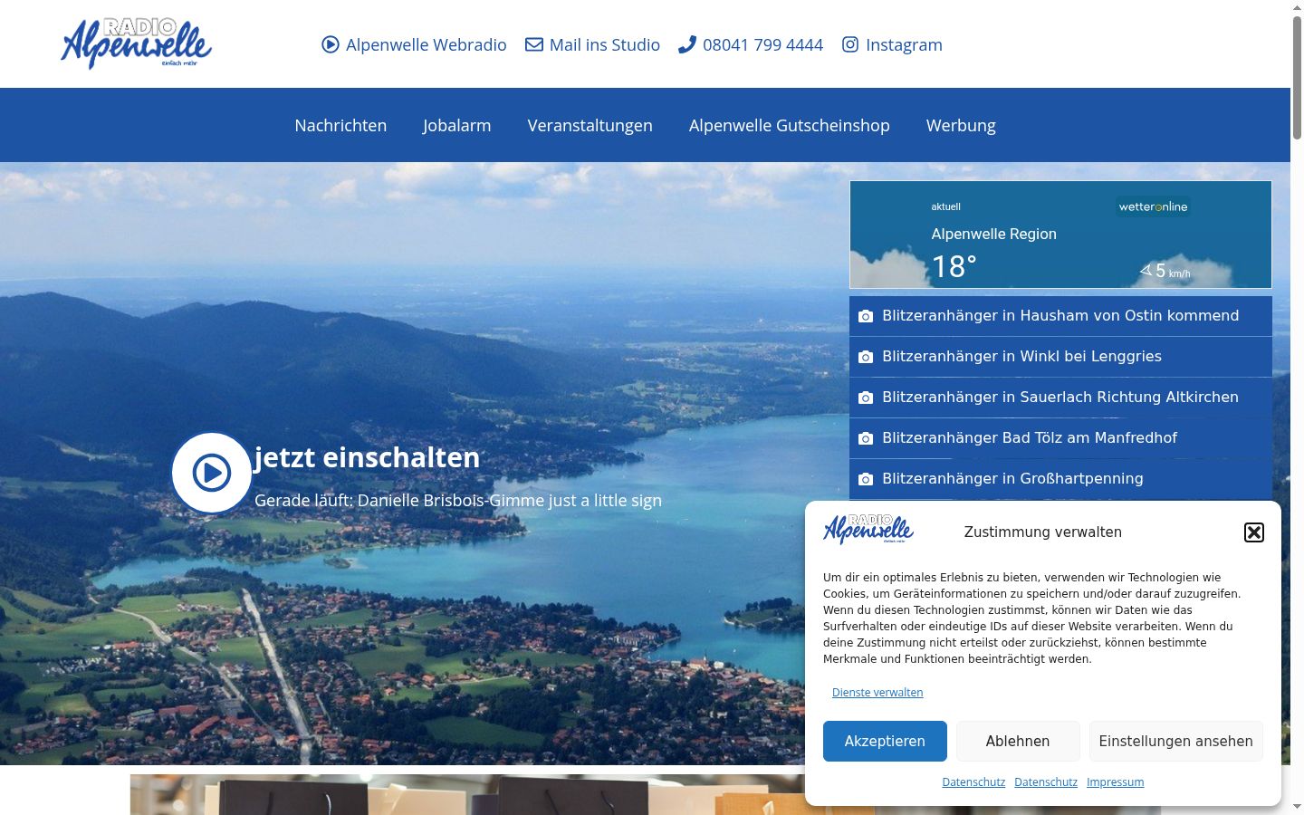 Screenshot del banner di consenso mostrato prima di qualsiasi interazione