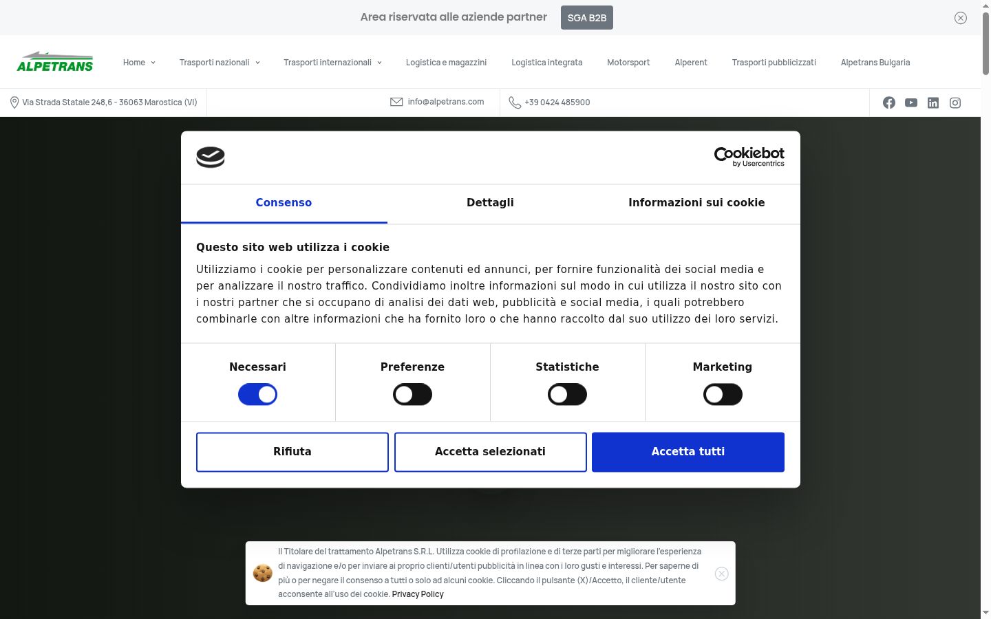 Captura de pantalla del banner de consentimiento mostrado antes de cualquier interacción
