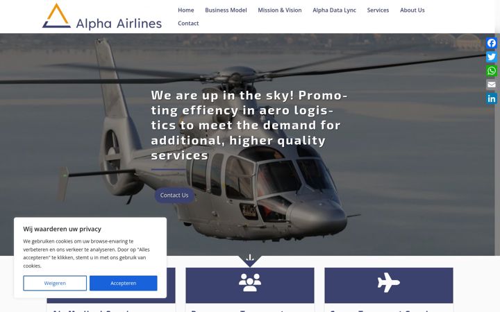 Ekrānuzņēmums no alpha-airlines.eu