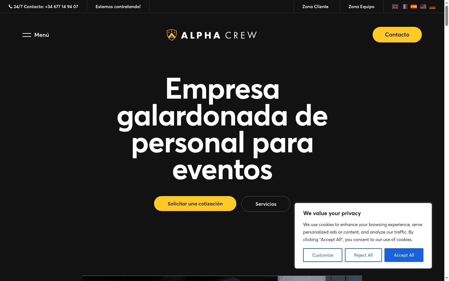 Screenshot of the consent banner shown before any interaction