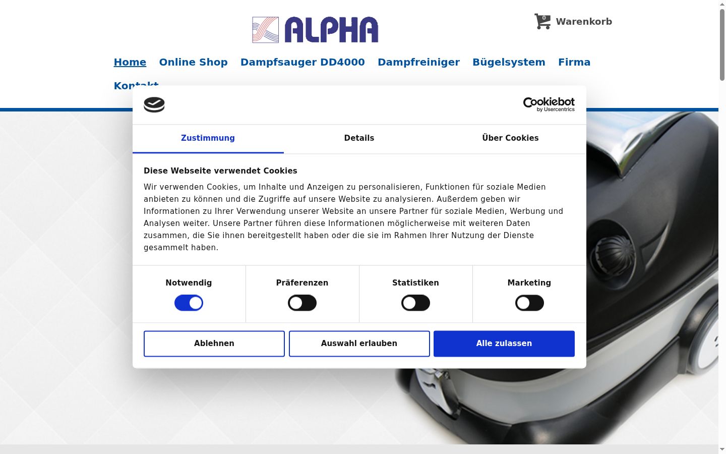 Screenshot del banner di consenso mostrato prima di qualsiasi interazione