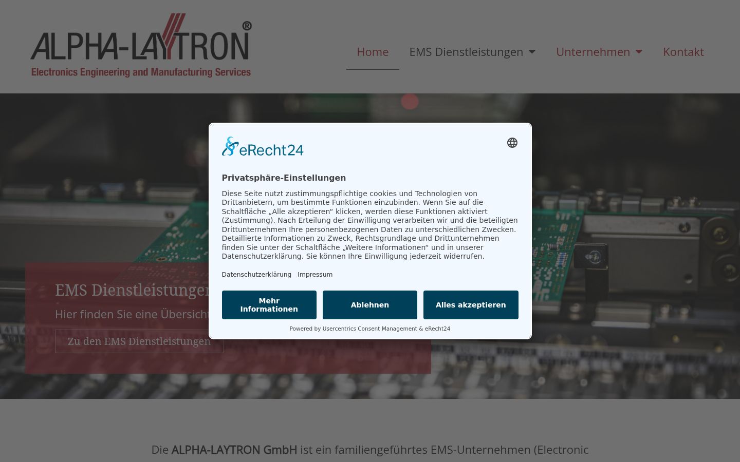 Screenshot des Einwilligungsbanners vor jeglicher Interaktion