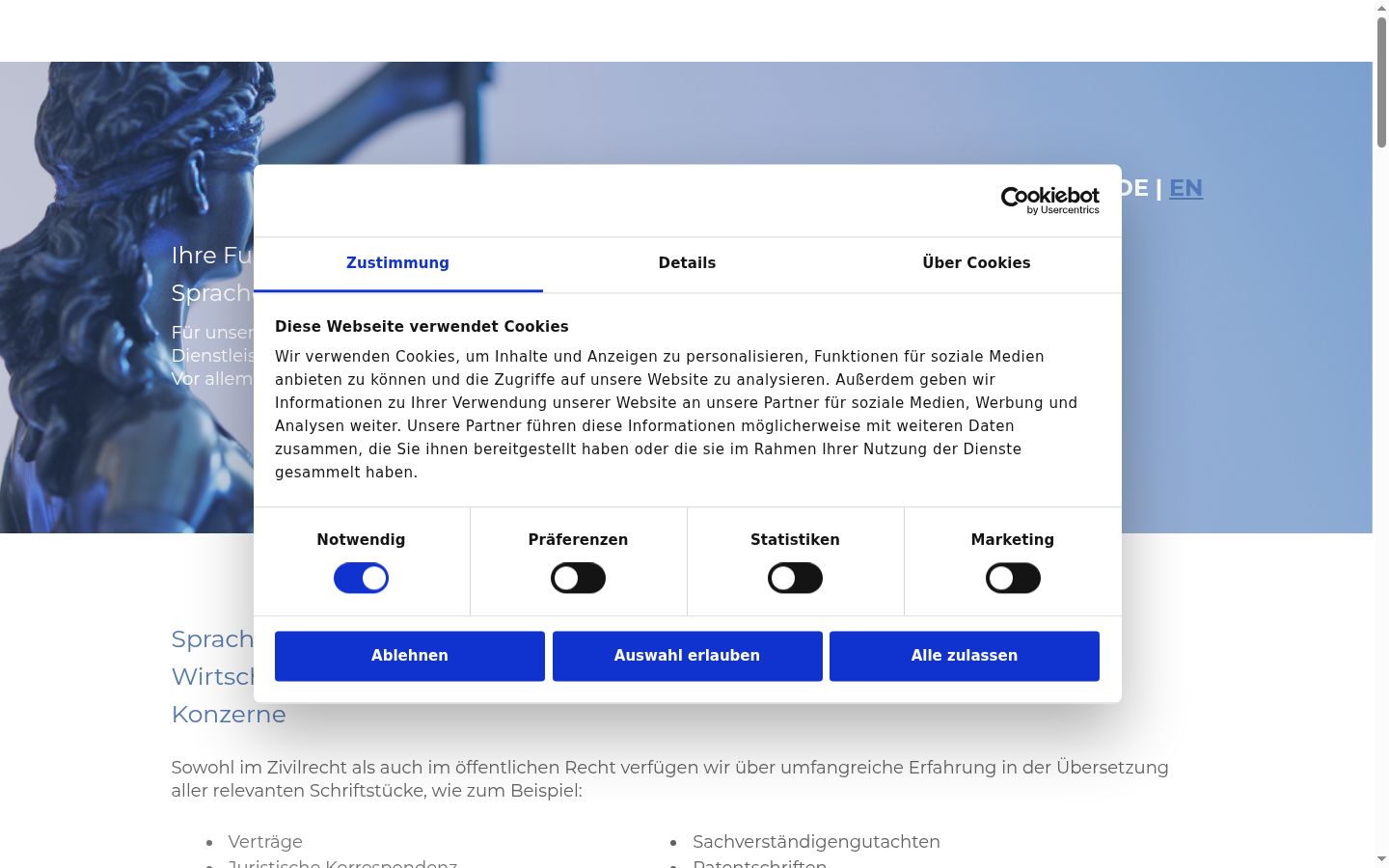 Screenshot of the consent banner shown before any interaction