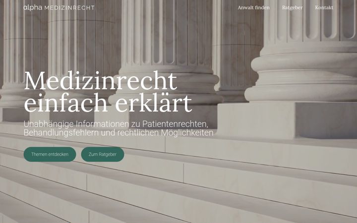 Ekrānuzņēmums no alpha-medizinrecht.de