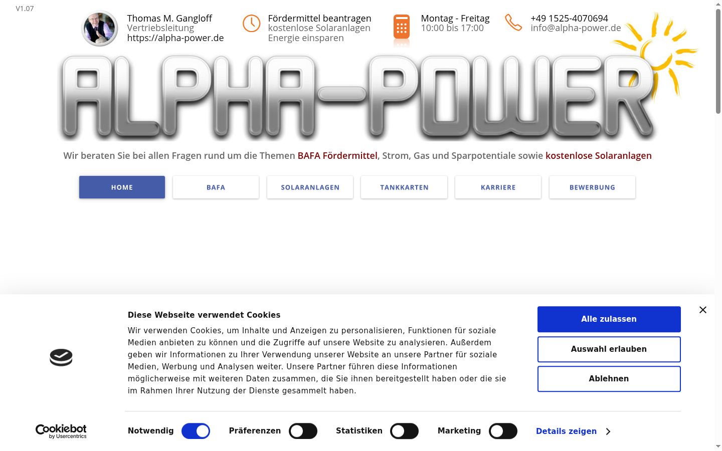 Screenshot des Einwilligungsbanners vor jeglicher Interaktion