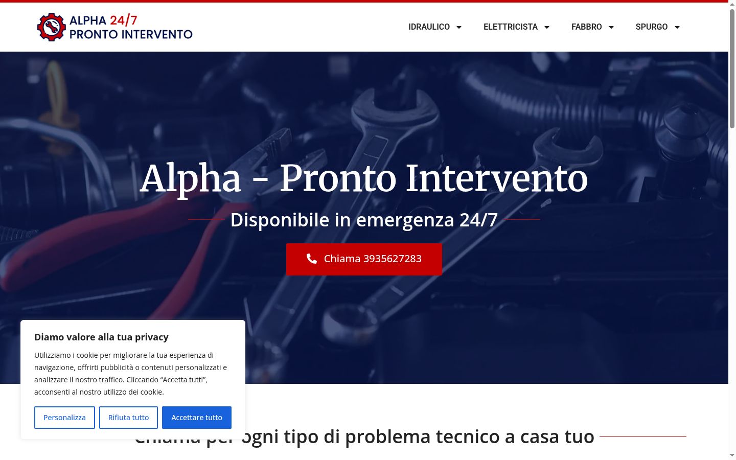 Screenshot del banner di consenso mostrato prima di qualsiasi interazione