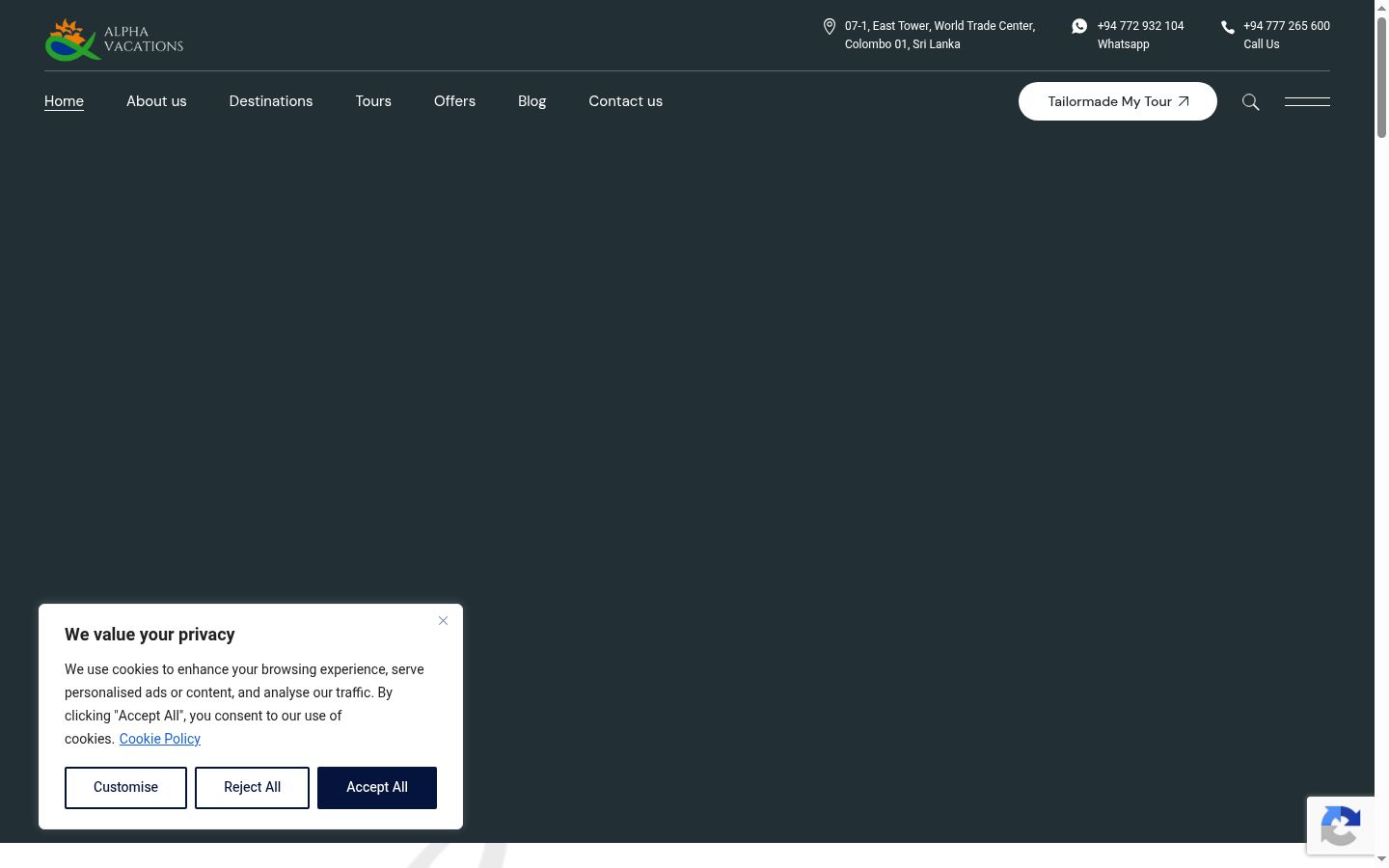 Screenshot del banner di consenso mostrato prima di qualsiasi interazione