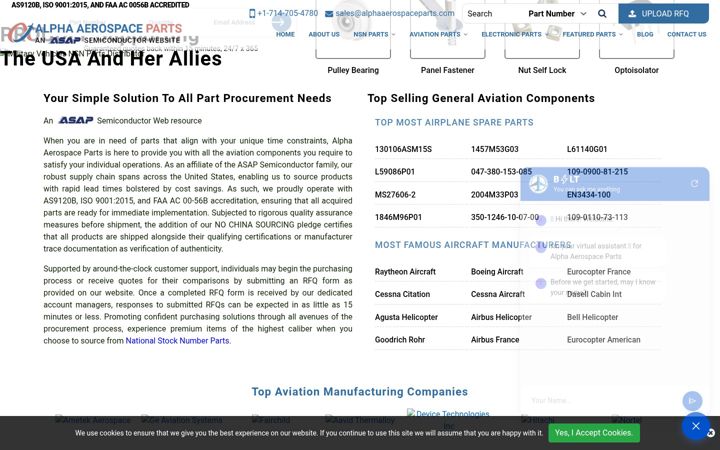 Screenshot of alphaaerospaceparts.com