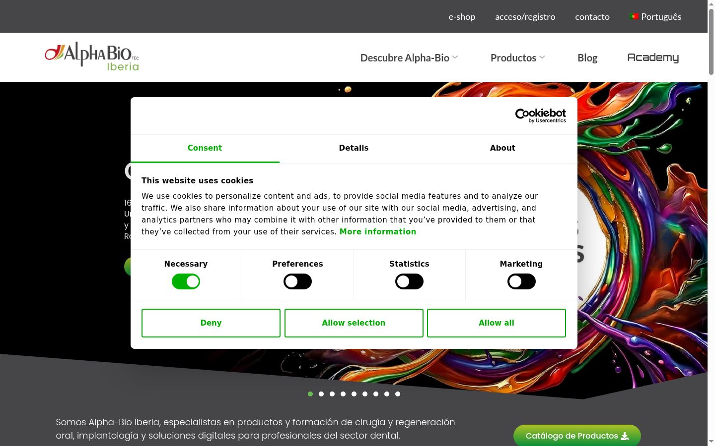 Screenshot of the consent banner shown before any interaction