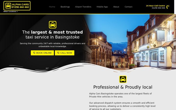 Screenshot of alphacarsandtaxis.co.uk