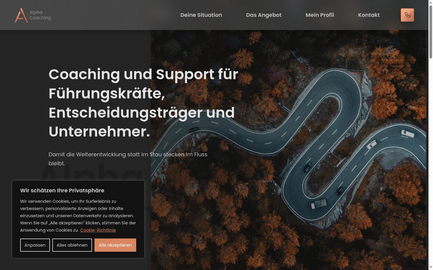 Screenshot des Einwilligungsbanners vor jeglicher Interaktion