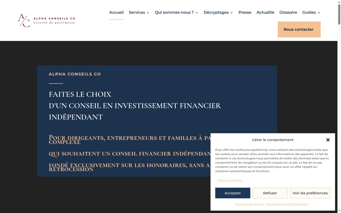 Screenshot del banner di consenso mostrato prima di qualsiasi interazione