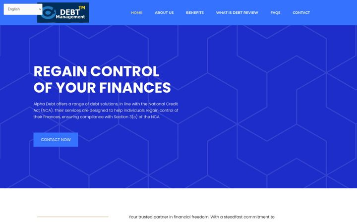 Screenshot of alphadebt.co.za