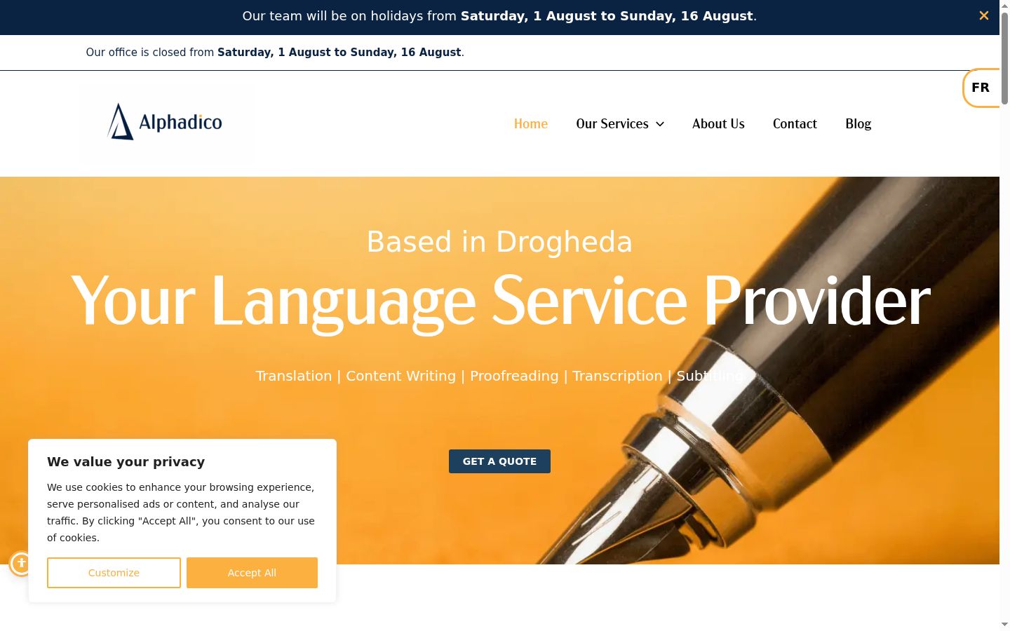 Screenshot del banner di consenso mostrato prima di qualsiasi interazione
