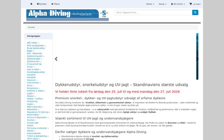 Screenshot of alphadiving.dk