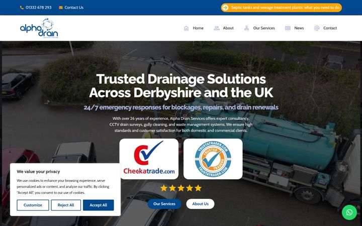 Screenshot of alphadrainservices.co.uk