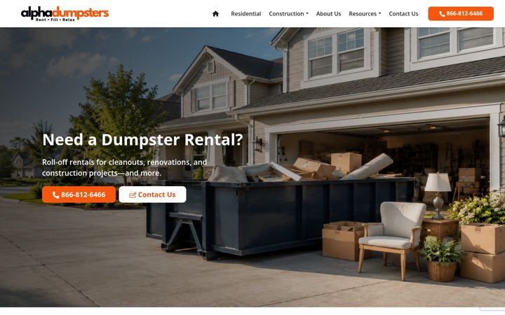 Screenshot of alphadumpsters.com