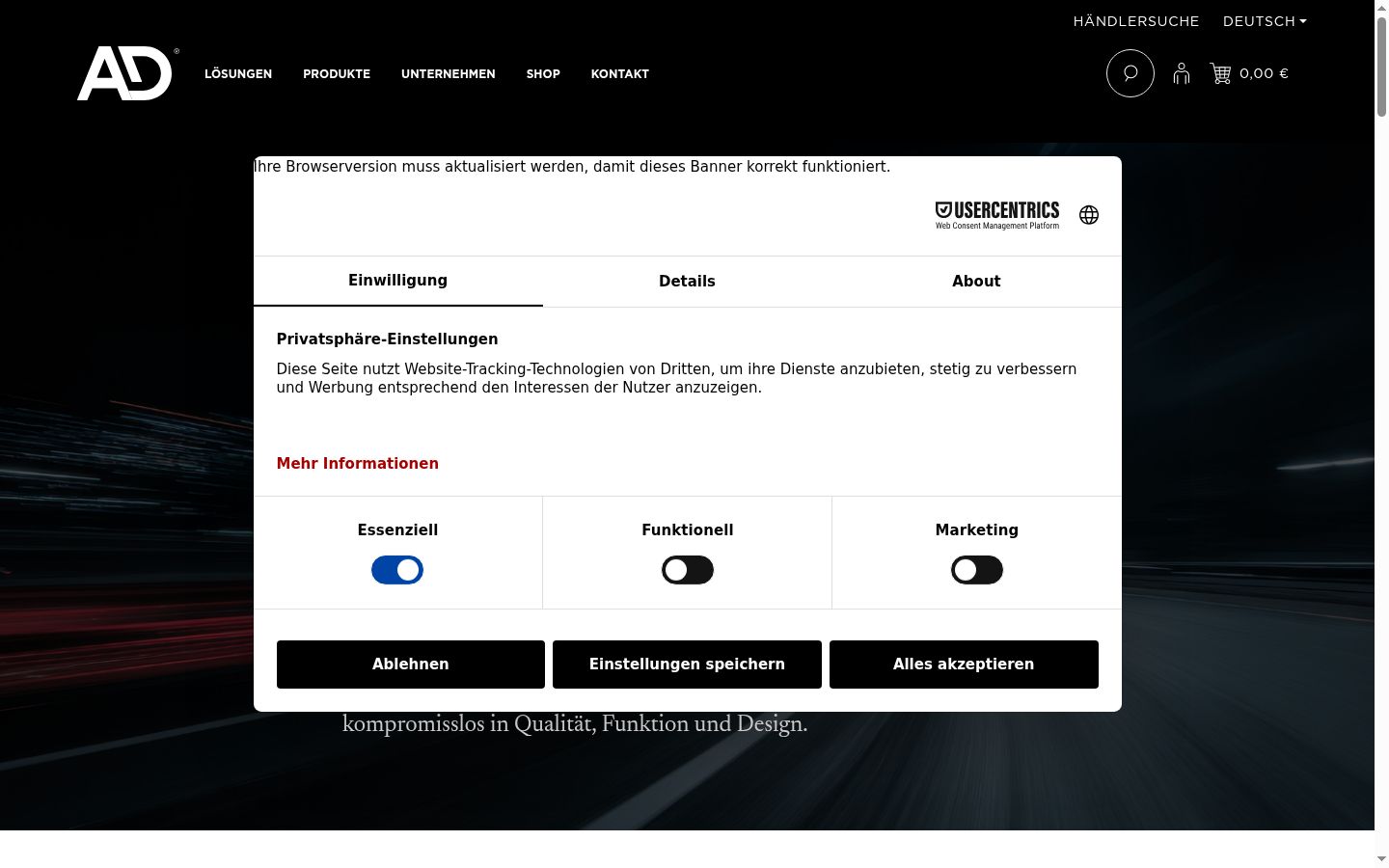 Screenshot del banner di consenso mostrato prima di qualsiasi interazione