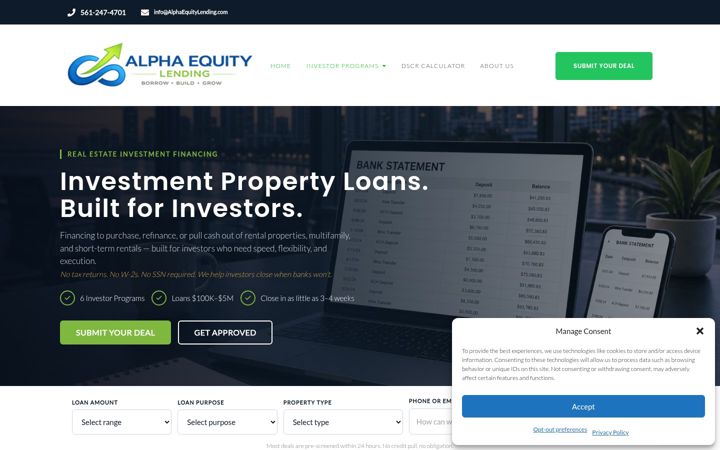 Ekrano kopija alphaequitylending.com