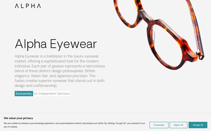 Screenshot του alphaeyewear.co.uk