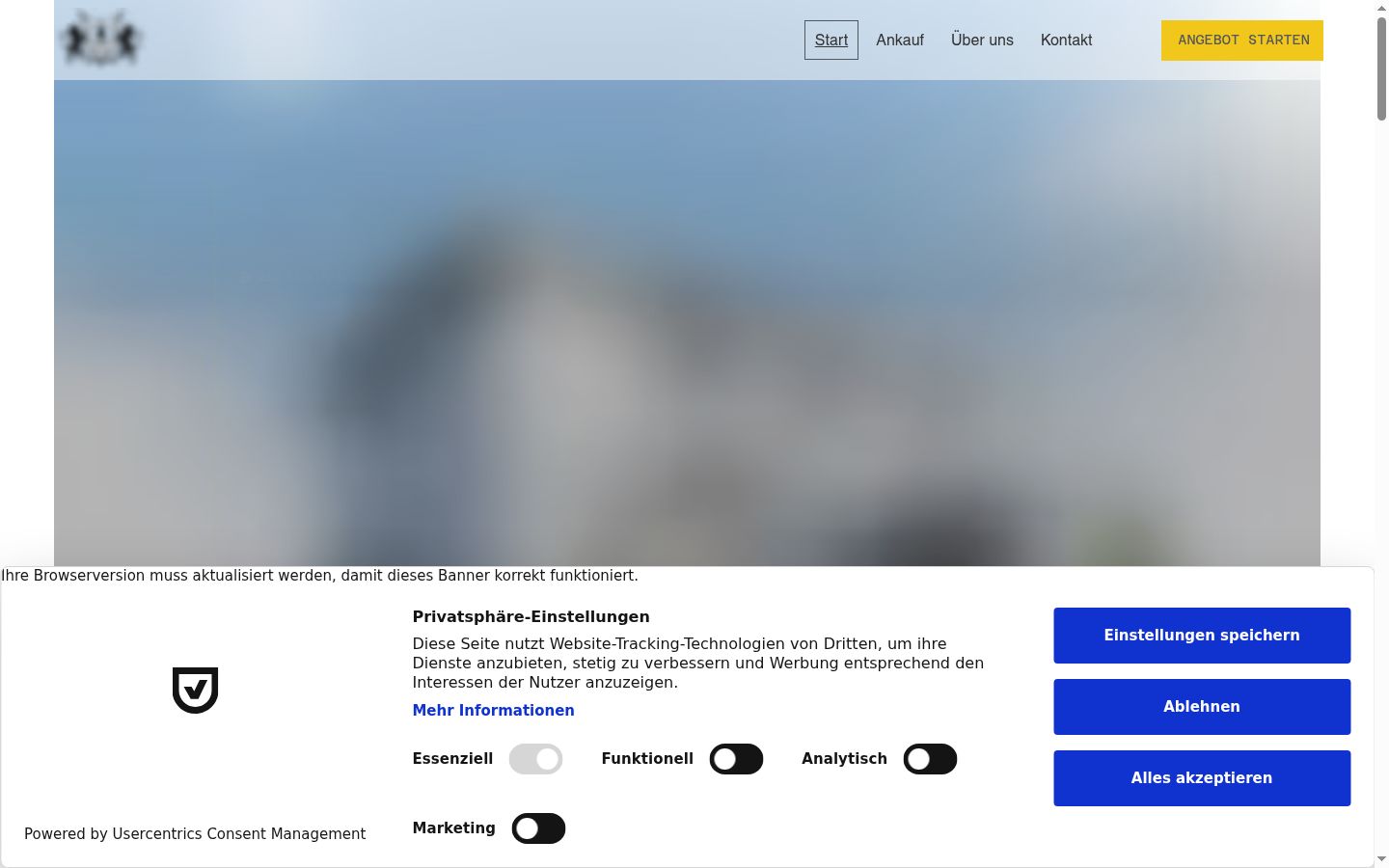 Screenshot des Einwilligungsbanners vor jeglicher Interaktion